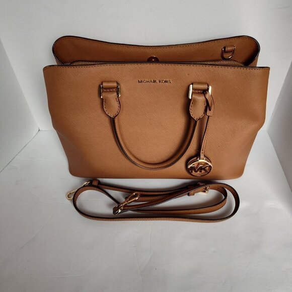 Ladies Michael Kors Tan Leather Crossbody Satchel - Picture 3 of 8